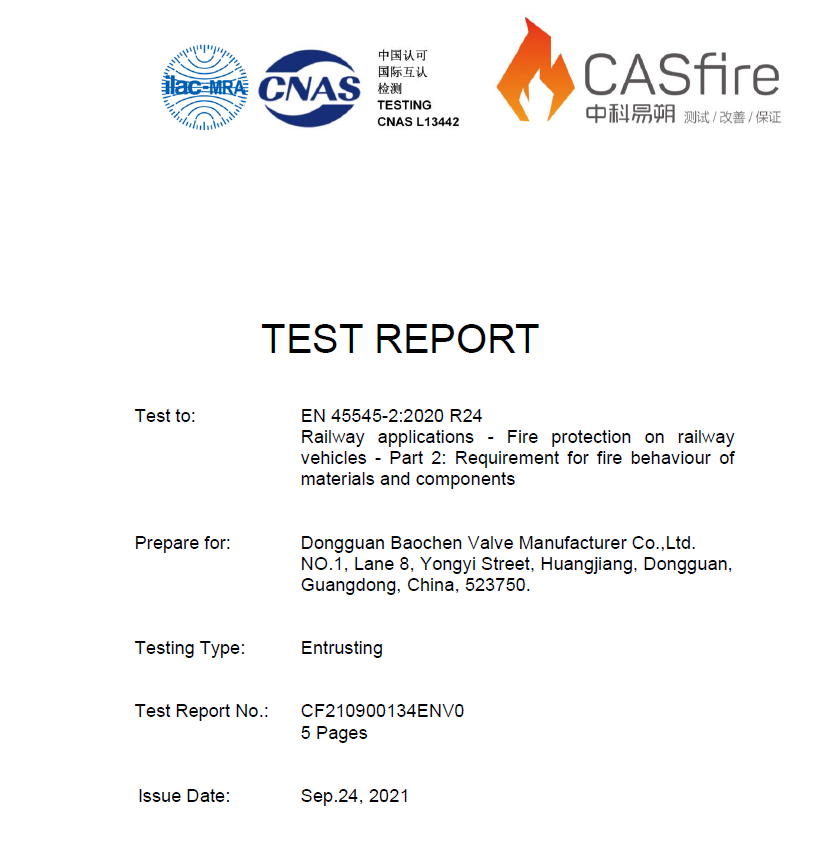 Certificado de proteção contra incêndio da Ferrovia Europeia EN45545 HL3